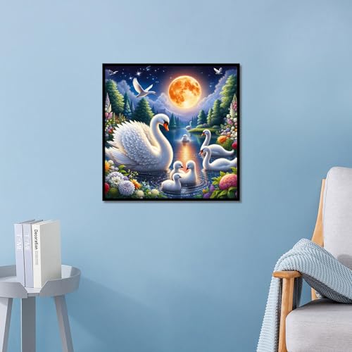 MVVMTOP Diamond Painting Kit for Adults 5D DIY Swan Lake Full Drill Round Diamond Art Kits for Beginners Crystal Rhinestone Embroidery Painting Home Wall Decor Gift by MVVMTOP - Image 6