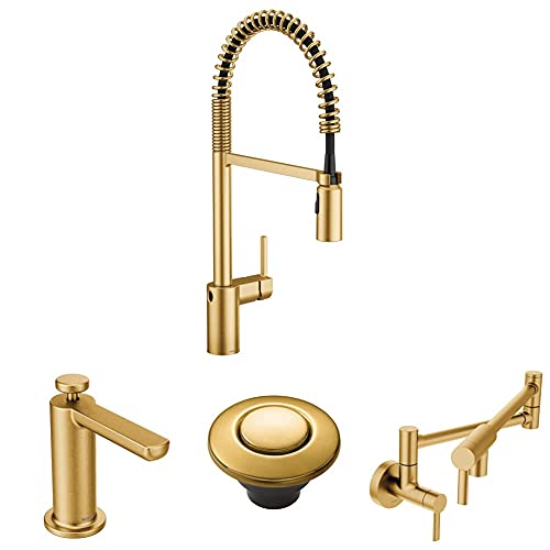 Moen Align Motionsense Wave Sensor Touchless High-Arc Pulldown Kitchen Faucet, Deck Mounted Soap Dispenser, Garbage Disposal Air Switch, And Folding Wall Mount Swing Arm Pot Filler #TOP6