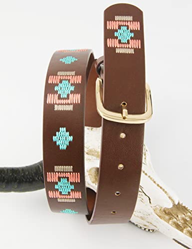 Topacc Embroidered Belts For Women Cowqirl Bohemian Fashion Leather Belts For Jeans Pants Casual #TOP5