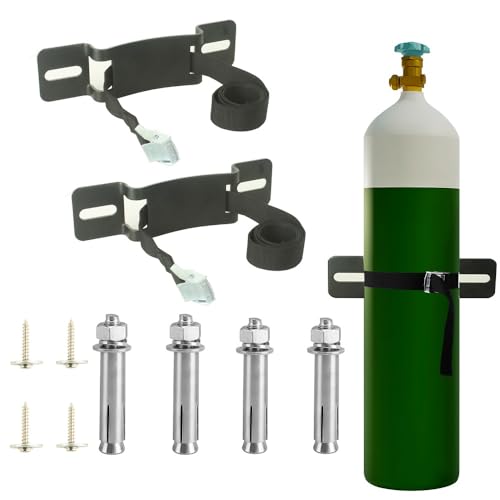 Cylinder Wall Mounted Bracket，Gas Cylinder Holder Wall-Mounted Bracket Propane Tank Bracket with Screws and Safety Belt (Black 2)