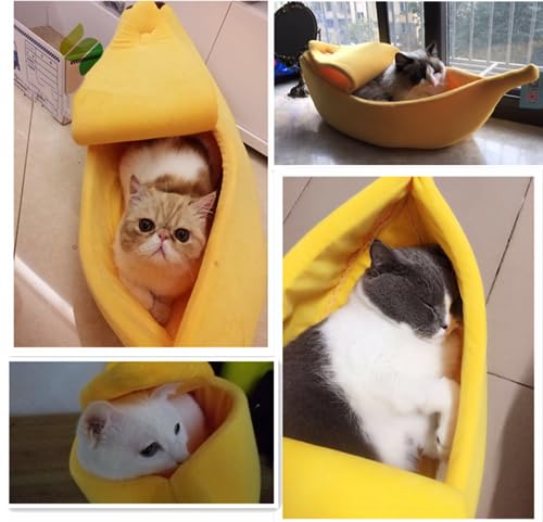 Xshelley Yellow Banana Cat Bed, Cute Banana Puppy Pad Kennel Warm and Soft Pet Cat Supplies Kitten Puppy Bed, Suitable for Pets Under 12 pounds-(26.8 inch) by Xshelley - Used condition - Image 3