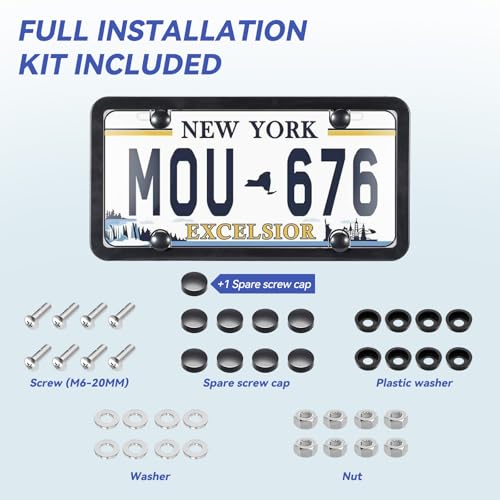 License Plate Protector 2PCS, Clear License Plate Cover & Frames, Rust-Proof Auto Car License Plate Covers and Frames Holder with Screws & Caps, Universal Tag Cover for License Plate (Black) - Thumbnail 6