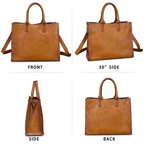 Genuine Leather Top Handle Handbag Satchel For Women Purse Vintage Over The Shoulder Bag Handmade Crossbody Work Tote (Brown) #TOP4