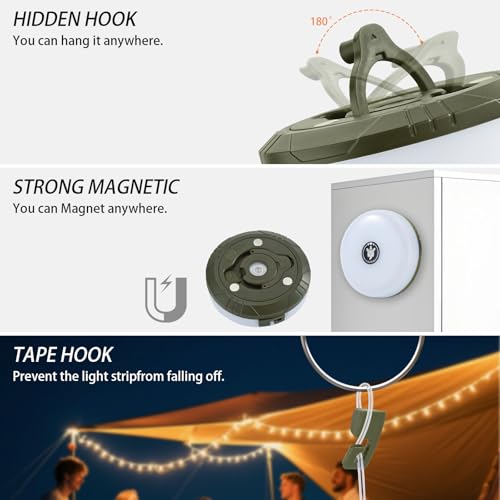 Camping Lichterkette Aufrollbar, 4-in-1 Tragbare Wiederaufladbare LED Lichterkette mit 8 Beleuchtungsmodi, Schnelle Lagerung,USB-Aufladung,10M Wasserdichte Zeltleuchten für Camping Wandern Weihnachten