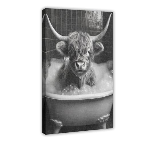 Toile de vache des Highlands pour des toilettes insolites et un salon plein d'humour