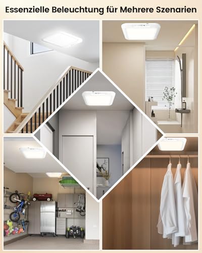 Lustaled Wiederaufladbare Deckenlampe mit Bewegungsmelder, Magnetisch Kabellos LED Akku Aufladbar mit Fernbedienung, 3 Farbtemperaturen, Dimmbar für Badezimmer, Treppenhaus, Flur, Garage, Schrank