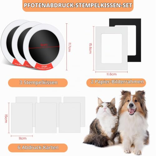 Taricor Baby Fussabdruck Set, Pfotenabdruck Set Hund und Katze, 3pcs Fußabdruck Baby mit 2 Fotorahmen 6 Karten, ohne Kontakt zur Farbe… – Ansicht 3