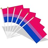 AhfuLife 15 Stück Klein Bisexual Flag, LGBTQ Regenbogen Bisexueller Flagge mit 30cm weißem Pole für Gay Pride CSD Paraden, Drinnen und Draußen Party Bar Dekoration
