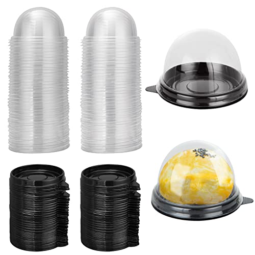 200 Stück Mini-Cupcake-Behälter aus transparentem Kunststoff, Cupcake-Boxen, Mondkuchen-Boxen, Muffins, Kuppel, einzelne Cupcake-Halter, Gebäck, Dessert (schwarz) Cover