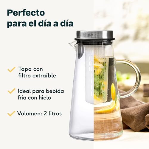 Miniatura 3 de Silberthal Jarra 2 Litros Cristal Y Acero Inoxidable - Jarra Sangria - Trasparente Con Asa Y Tapa