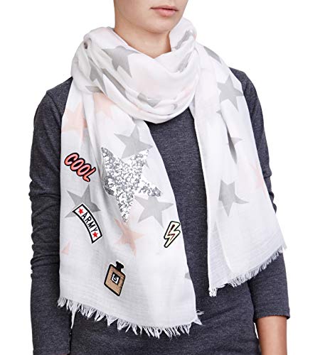 XXL Damen STICKER Stern Schal Tuch Halstuch Fashion Plaid (Weiss/Grau/Rosa) Cover