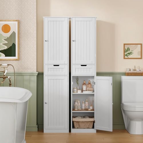 Teenfon Tall Bathroom Cabinet, Spacious 40Cm Wide Freestanding Bathroom Storage Unit With 1 Drawer & Adjustable Shelves, Slim Space-Saving Tallboy For Bathroom, Hallway, Living Room, White 40X30X170Cm - 9