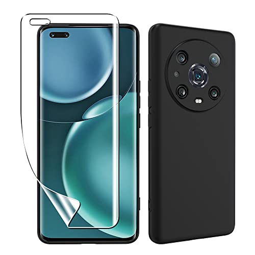 Coque pour Honor Magic 4 Pro 5G,avec [1 Pièces] Souple Protection écran,TPU Housse Silicone, Anti-Antichoc - Noir Cover