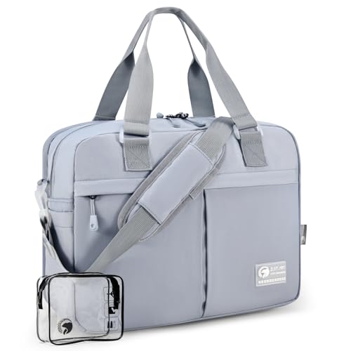 BAGZY 6x13x17 inch Personal Item Travel Bag Airplane Weekender Bags for Women Expandable 40x30x15cm Personal Bag with Wet Pocket Carry on Luggage for Airplanes Duffel Bags Men Overnight,Hospital Grey by BAGZY - Used condition - CA$44.38