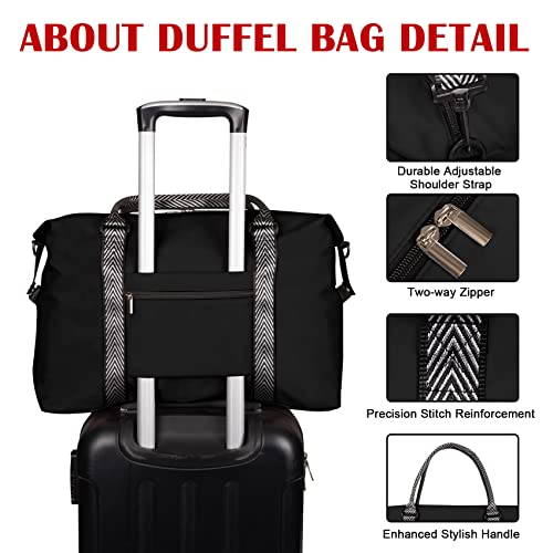 Esmnoan Duffle Bag For Travel,18X14X8 Weekender Bags For Women,Shoulder Lightweight Travel Tote Bag Overnight Carry On Bag For Airplanes With Wet Pocket,Black #TOP3