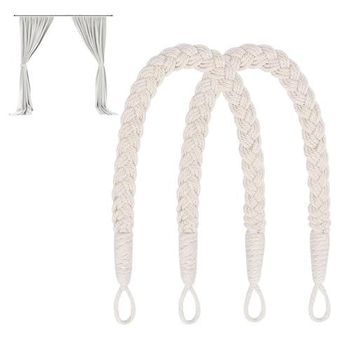 Image of 2 Pcs Curtain Tie Backs - Soft Hand Woven Rope Holdbacks, Natural Cotton Knitting for Home & Office Drapery, Boho Style (Beige)