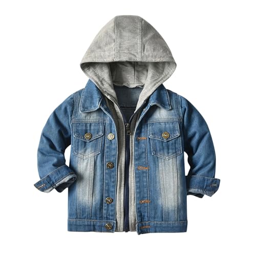 AEGJEGVD Jeansjacke Kinder Herbst Frühling Winter Kinderjacke Verdickte Warm Einfarbige Kinderjacke Mit Kapuze Langärmelige Outdoorjacke Für Jungen Und Mädchen Lässig (1-10 Jahre)
