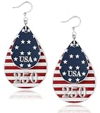 wowshow Patriotic Earrings for Women, 250th Anniversary Teardrop Dangle Earrings for 4th of July Red White and Blue American Flag Jewelry Independence Day Accessories Lightweight