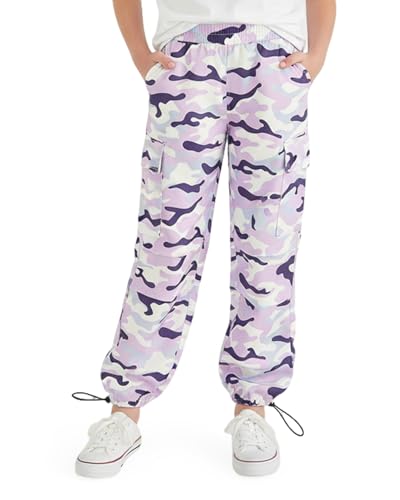 JiAmy Girls Cargo Pants Elastic Waist Wide Leg Pants Pockets Adjustable Leg Opening Parachute Pants Y2K Trousers 13-14Y