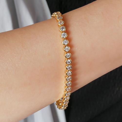 TRENDOLLA 18K Gold Plated CZ Tennis Bracelet, Round Cut Cubic Zirconia, 6-7.5 Inch (7.0, inch) by TRENDOLLA - Used condition - Image 3