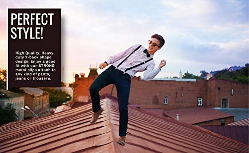 Image of trilece Men's Suspenders and Bow Tie Set - Adjustable Y-Back Suspenders with Matching Bow Tie for Weddings and Formal Wear