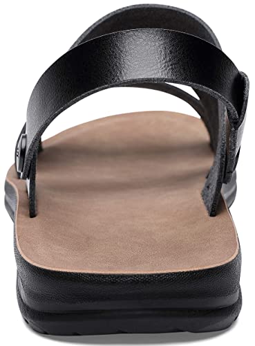 Huohuli Men's Sandals Leather Comfort Outdoor Slide Sandals Open Toe Slip-On Sandals Black&Brown 43 #TOP3