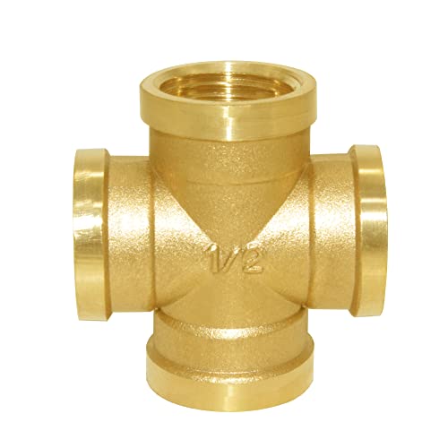 Joywayus Brass 1/2" Nps Female 4-Way Pipe Fitting Adapter Tube Coupler Connector Water Gas Oil #TOP2
