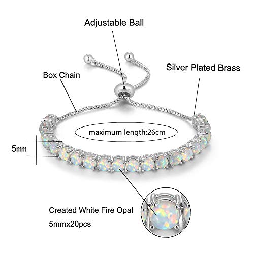 Cinily Adjustable Silver Plated White Opal Tennis Bracelet For Women- Fashion Jewelry Gift #TOP5