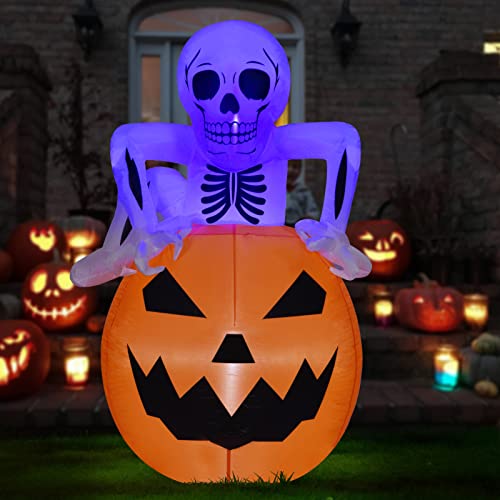 Union Tree Halloween Inflatable Skeleton On Pumpkin, 5 Ft Halloween Blow Up Yard Decoration With Build-In Leds And Powerful Blower For Halloween Party Yard Lawn Outdoor Indoor Decor #TOP3