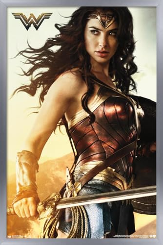 Trends International DC Comics Movie Wonder Woman - Shield Wall Poster, 34L x 22.4W, Silver Framed Version