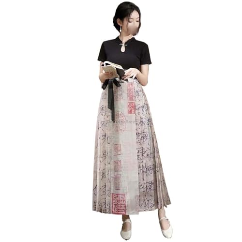 T-shirt Hanfu moderne et jupe Mamianqun pour sortie et thé en terrasse