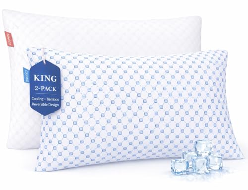 Image of Nestl King Size Cooling Pillow for Sleeping 2 Pack, Luxury Shredded Memory Foam King Pillow Set of 2, Adjustable Cold Gel Pillows for Hot Sleepers Supportive Cool Pillow for Side Back Stomach Sleepers