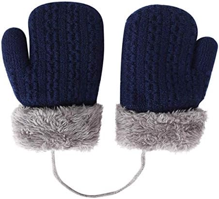 Baby Toddler Cute Winter Thicken Knitted Magic Mittens Gloves with Fleece Lining Insulated Snow Cold Weather Fluffy Mittens with Anti-Lost String for Girls Boys Age 0-4Years Xmas Gift