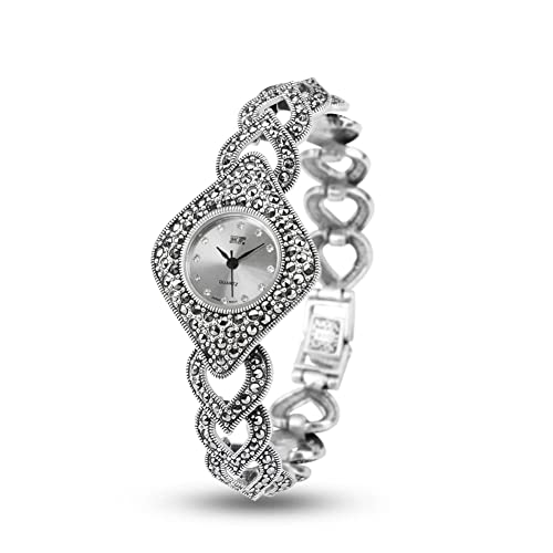 Jadeangel Thai Sterling Silver Marcasite Women's Antique Watch Women's Jewelry（White） #TOP9