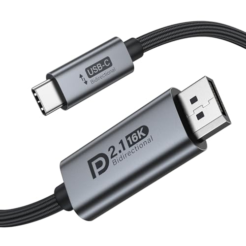 Bidirectional USB C to DisplayPort 2.1 Cable 16K@30Hz 8K@120Hz 4K@240Hz, 80Gbps, UHBR20, Display Port to USB C Cable Compatible with Macbook, iPhone 17/16/15 Pro Max, iPad Pro, HP, Dell, Lenovo