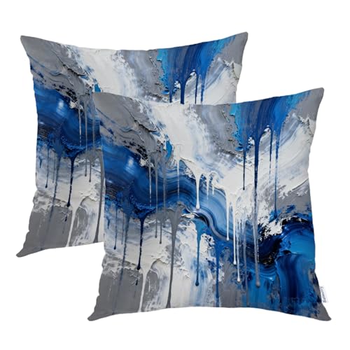 Batmerry Blue Black Decorative Pillow Covers 18x18 Inch Set of 2, Abstract Blue Art Artistic Artwork Black Canvas Color Double Sided Square Throw Pillow Covers Sofa Decorative Pillowcase Cushion