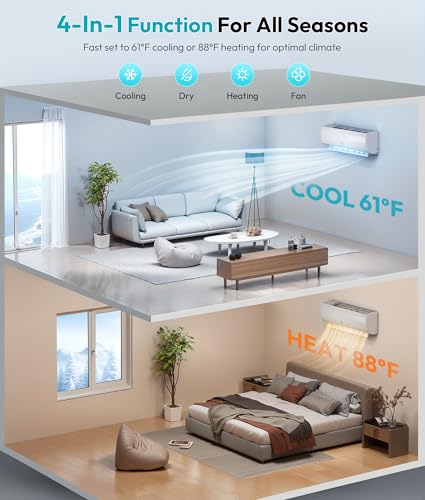 Image of Rellytech Mini Split Ac /Heating System, 11500 BTU Mini Split Air Conditioner Inverter with Heat Pump, 115V 17 SEER2 Energy Efficient Ac Units Up to 550 Sq.Ft, 24H Timer, Installation Kit