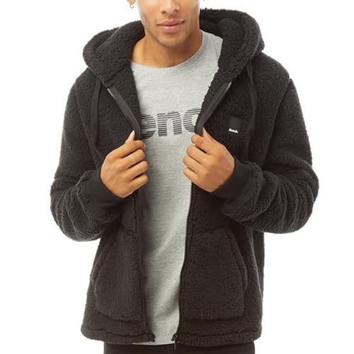 Bench Tommy Borg Kapuzenjacke für Herren, Teddybär-Fleece, durchgehender Reißverschluss, Schwarz , L