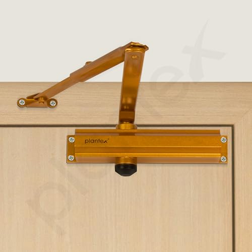 Plantex Heavy Duty Door Closer - Aluminium for Wooden Door/75kg Hydraulic - Home/Office/Hotel - 180 Degree Opening (ISO 9001 Certified) - Golden