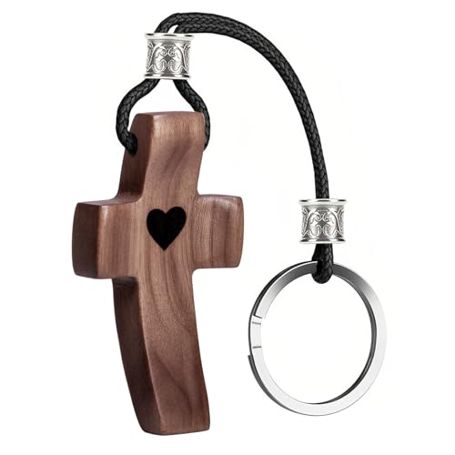 JIUKONG Black Walnut Wood Cross Keychain, Design Comfort Touch Pocket
