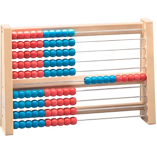 WISSNER® AKTIV lernen - Boulier de calcul, comptage 1-100, 100 Boules Rouge/Bleu - RE-Wood®