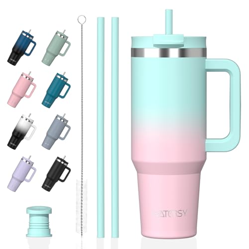 WATERSY 1.2L Thermobecher mit 2 Strohhalmen, Trinkbecher Auslaufsicherer Kaffeebecher To Go Vakuum-Isoliert mit BPA frei...