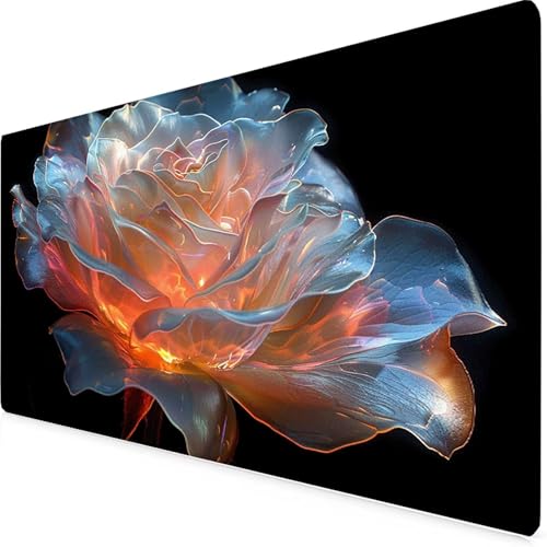 Tapis Souris XXL 120 x 60 cm, Tapis de Souris Blanc Sous Main Bureau Fleur Mouse Pad avec 3MM Bords Cousus, Imperméable Base en Caoutchouc Antidérapant Surface Accessoire Bureau pour Gaming -yym2509UP