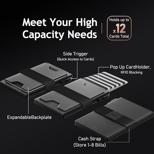 Slim Card Holder Wallet for Men, RFID Blocking Minimalist Mens Wallet, Metal Pop Up Wallet with Cash Band (Black)2