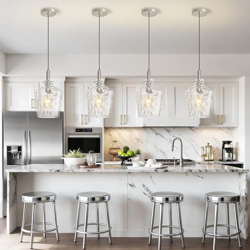 Image of Hammered Glass Pendant Light for Kitchen Island Foyer 1 Pack Nickel 8 Inch