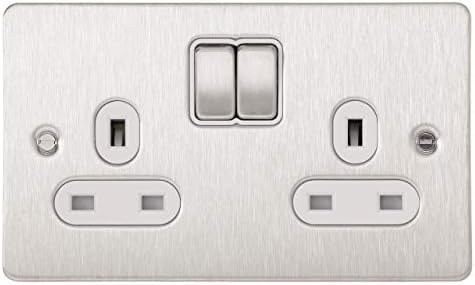 Schneider Electric Ultimate Flat Plate - Switched Double Power Socket, Double Pole, 13A, GU3220BSS, Stainless Steel with Black Insert