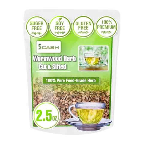 Wormwood Herb 2.5 oz Cut & Sifted (Artemisia absinthium) USDA Certified Organic Wormwood Tea | Non-GMO | Vegan| Resealable Pouch Cover