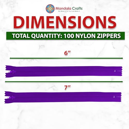 Image of Mandala Crafts 100 PCs Purple Closed-End 6 Inches Nylon Zippers for Sewing