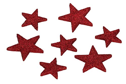 Dio dekorative weihnachtliche große Streudeko Tischdeko Basteldeko Sterne mit Glitzer Silber-Champagner, rosa-pink und rot (12, rot)