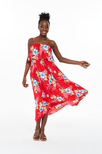 Image of Matchable Family Hawaiian Luau Men Women Girl Boy Clothes in Hibiscus Red